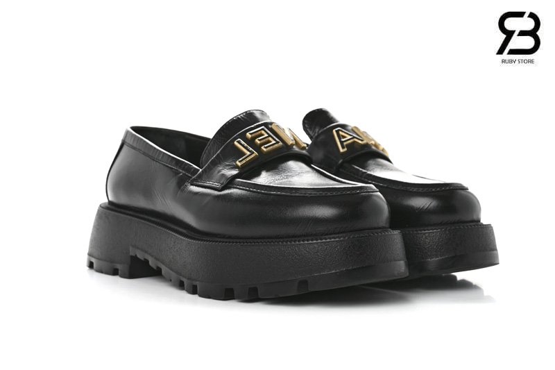 Giày Chanel 24B Logo Loafer Platform Black Calfskin Best Pháp sang trọng