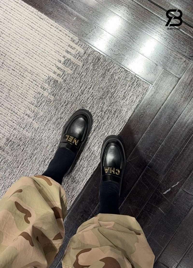 Giày Chanel 24B Logo Loafer Platform Black Calfskin cao cấp