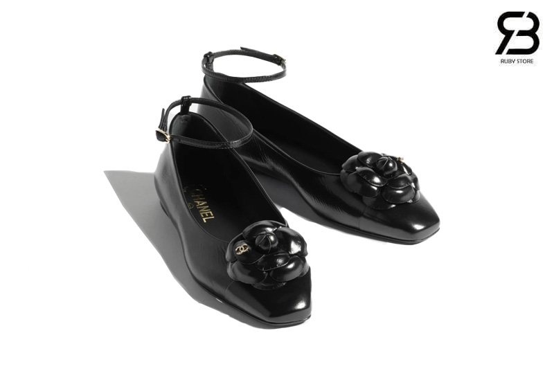 Giày Chanel 25A Camellia Cap Toe Ballerine Black Lambskin chính hãng