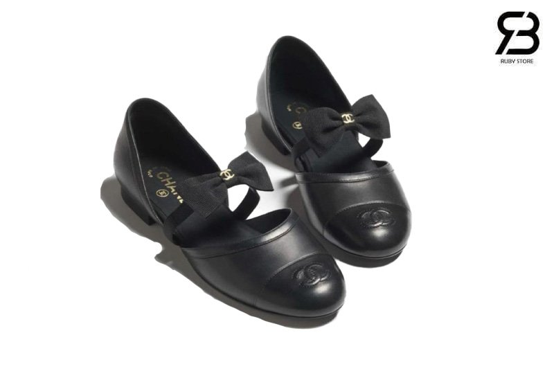 Giày Chanel 25B Bow Mary Jane Flats Black Lambskin cao cấp
