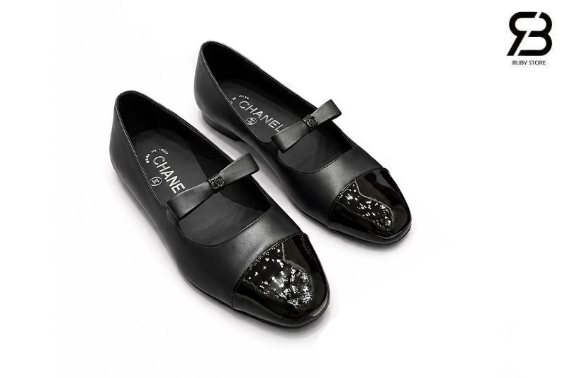 Giày Chanel 25B Mary Jane Flats Bow Black Lambskin Best Pháp sang trọng