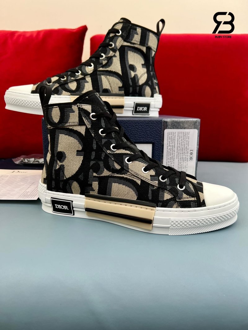 Giày Dior B23 High Maxi Dior Oblique Beige Black chi tiết góc nghiêng