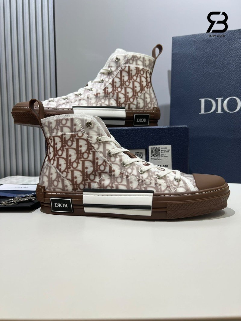 Giày Dior B23 High-Top Coffee Oblique Canvas Best Quality góc nghiêng chi tiết