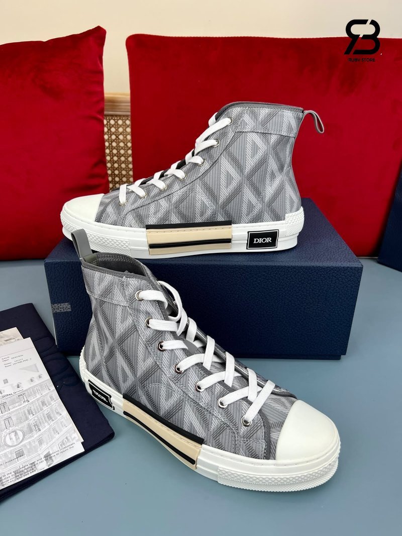 Giày Dior B23 High Top Gray CD Diamond Best Quality góc nghiêng chi tiết