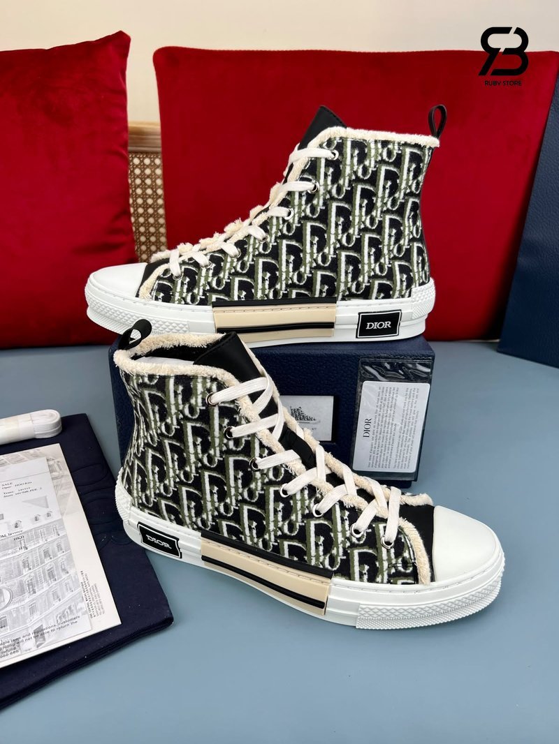 Giày Dior B23 High Top Olive Tapestry Best Quality góc nghiêng chi tiết