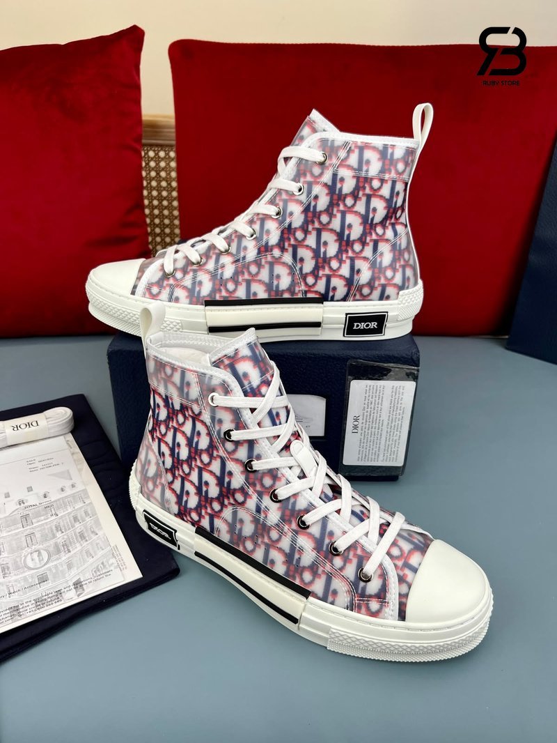 Giày Dior B23 High Top Red Blue Oblique Best Quality góc nghiêng chi tiết