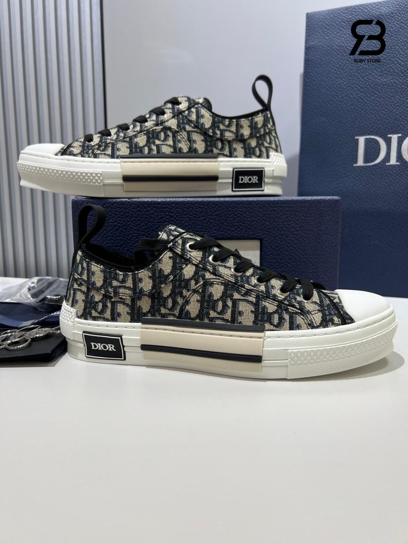 Giày Dior B23 League Low-Top Sneaker Beige và Đen Jacquard