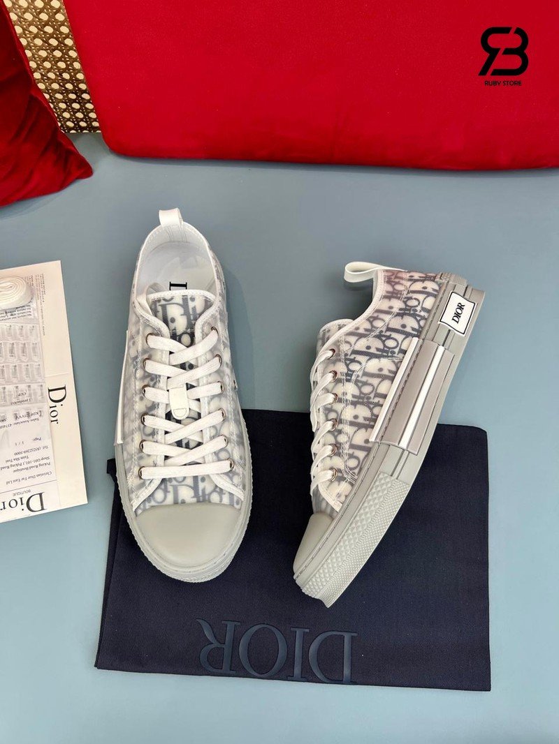 Giày Dior B23 Low Top Technical Canvas Oblique White Grey Best Quality góc nghiêng chi tiết