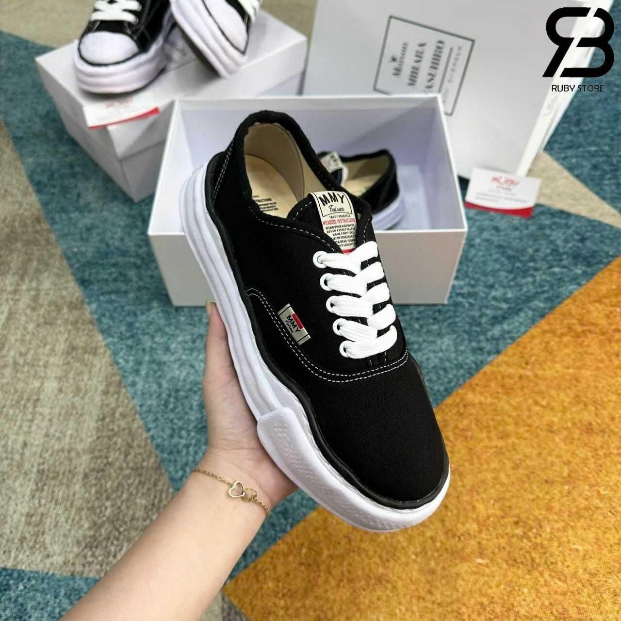 Giày Maison MMY Baker Canvas Low Top Sneakers Black đen sang trọng