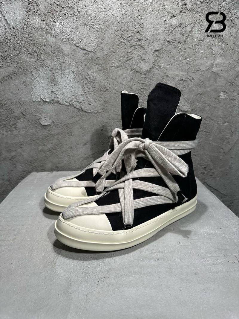 Giày Rick Owens DRKSHDW Hexa High Black Pearl Milk Fat Lace chi tiết góc nghiêng