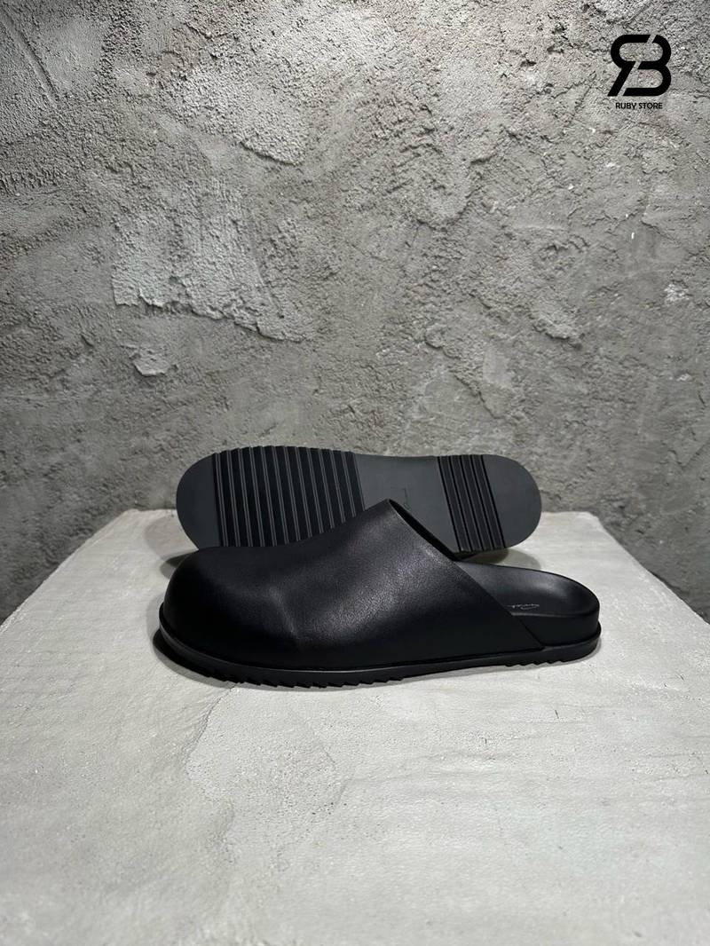 Giày Rick Owens Leather Granola Mules Black Best Quality góc nghiêng chi tiết.