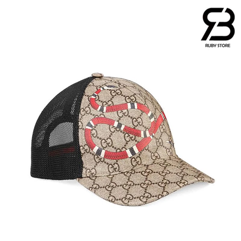 Mũ Gucci Supreme Baseball Kingsnake Print Màu Nâu Be sang trọng và thời thượng