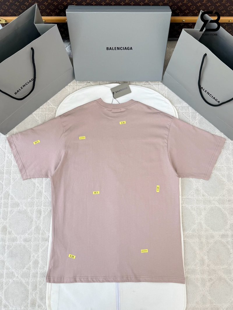 Quần Áo Balenciaga 520 Stickers T-shirt màu hồng vàng chất lượng tốt