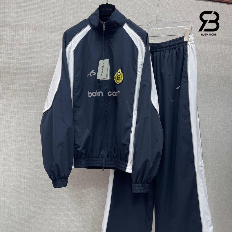 Quần Áo Balenciaga Soccer Tracksuit Jacket in Marine Blue chi tiết góc nghiêng