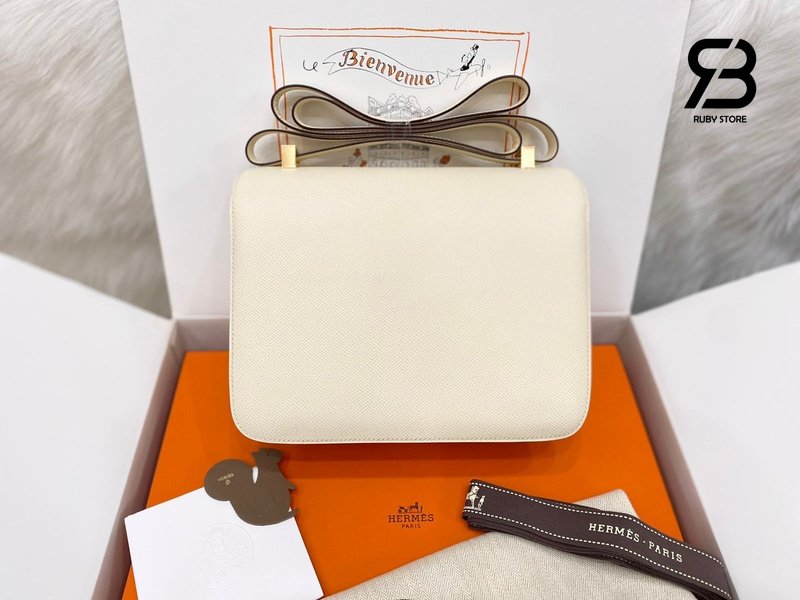 Túi Hermes Constance 24 Trắng Kem Craie Epsom Khóa Vàng Khâu Tay Sang Trọng