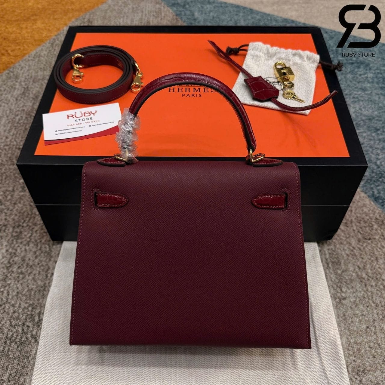 Túi Hermes Kelly 25 Touch Shiny Crocodile In Rouge H With Gold Hardware cao cấp