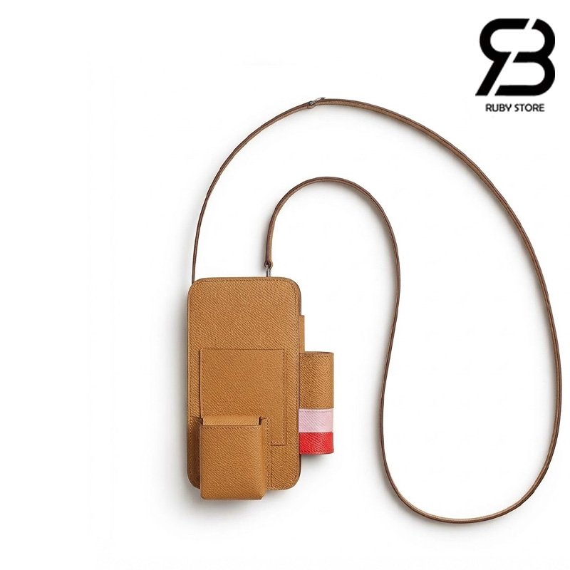 Túi Hermèsway Phone Case Brown Biscuit Epsom GHW đẹp sang trọng
