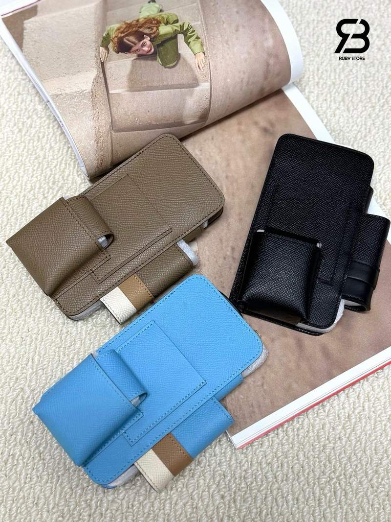 Túi Hermèsway Phone Case Noir Black Epsom GHW Best Pháp góc nghiêng chi tiết