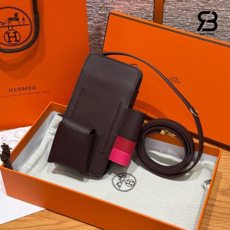 Túi Hermèsway Phone Case Rouge Sellier Epsom GHW chi tiết góc nghiêng