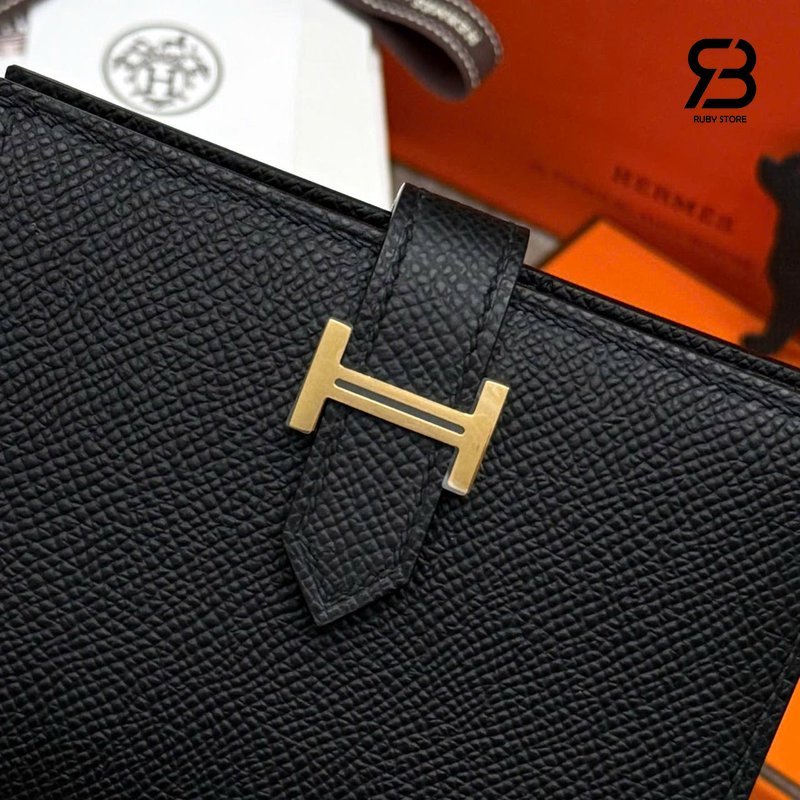 Ví Hermes Bearn Compact Wallet Noir Madame Calfskin GHW Màu Đen chi tiết 4