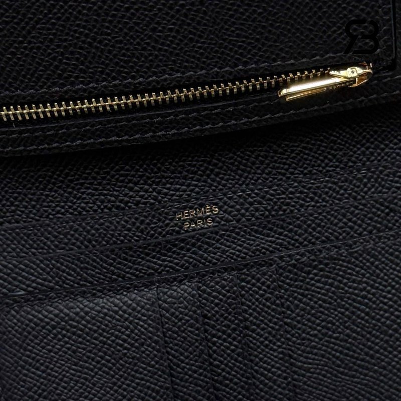 Ví Hermes Bearn Compact Wallet Noir Madame Calfskin GHW Màu Đen sang trọng