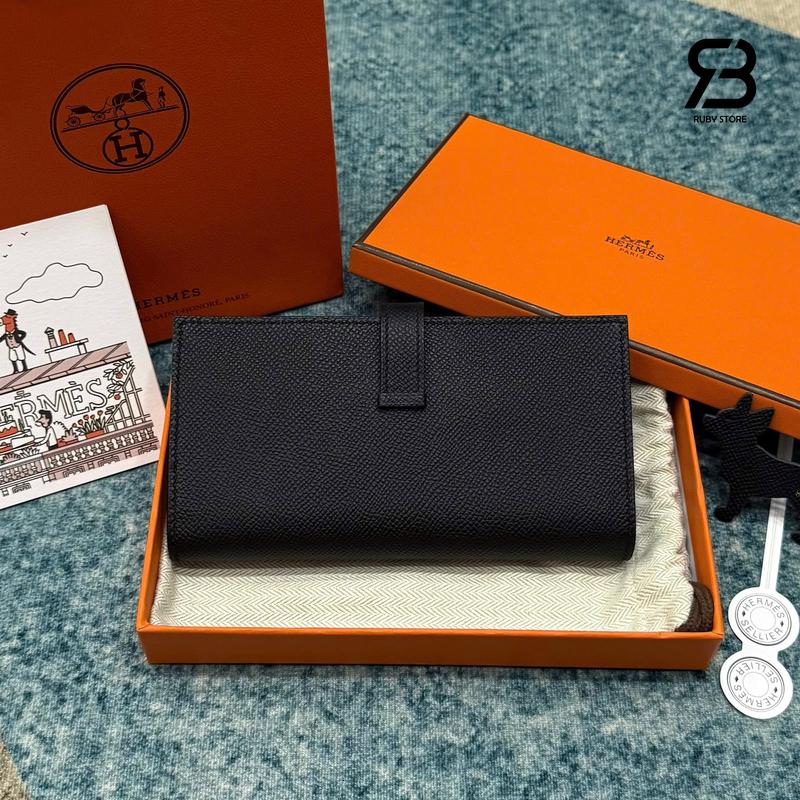 Ví Hermes Bearn Long Wallet Noir Epsom Black chi tiết góc nghiêng