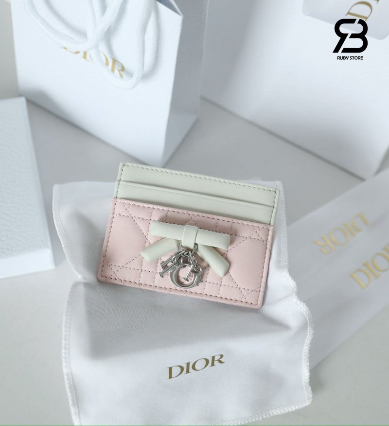 Ví Lady Dior Freesia Card Holder Two-Tone Soupir Pink and Latte Lambskin cao cấp