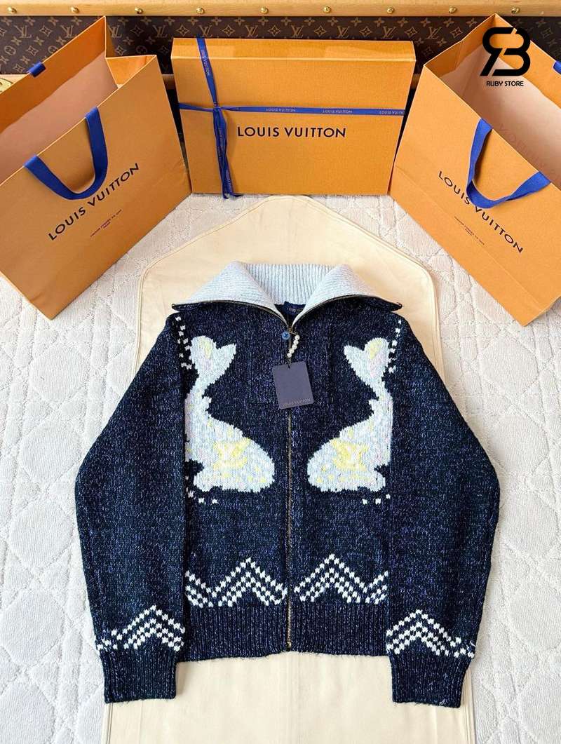Áo Khoác Len LV Zippered Knitted Blouson 1AIMB0 Deep Navy chất lượng tốt