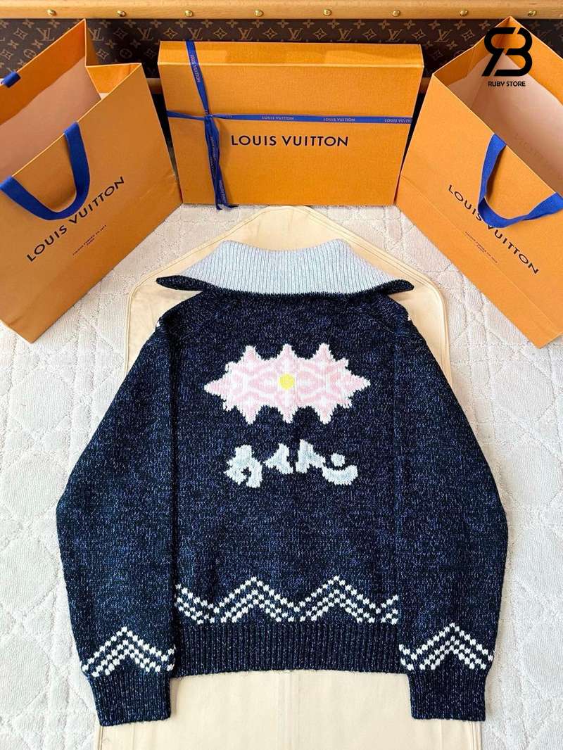 Áo Khoác Len LV Zippered Knitted Blouson 1AIMB0 Deep Navy chất lượng tốt