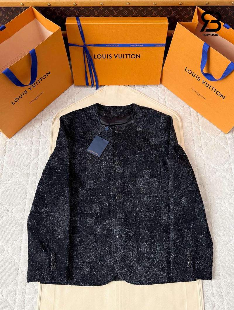 Áo Khoác LV Denim Bouclette Collarless Jacket 1AHBR2 Black chất lượng tốt
