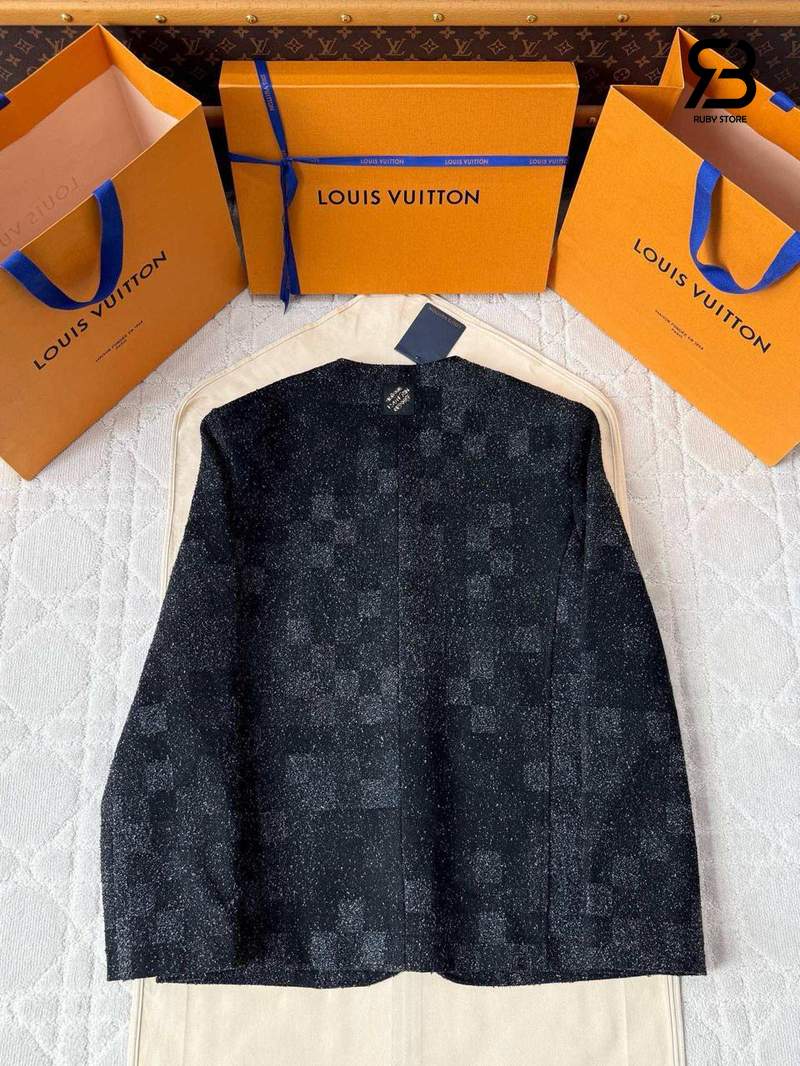 Áo Khoác LV Denim Bouclette Collarless Jacket 1AHBR2 Black chất lượng tốt nhất