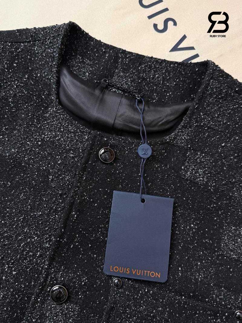Áo Khoác LV Denim Bouclette Collarless Jacket 1AHBR2 Black Best Quality chi tiết