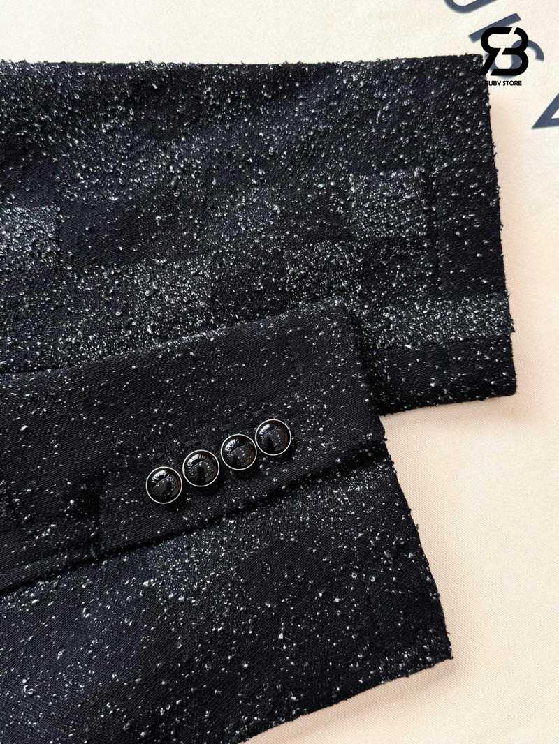 Áo Khoác LV Denim Bouclette Collarless Jacket 1AHBR2 Black chất lượng cao