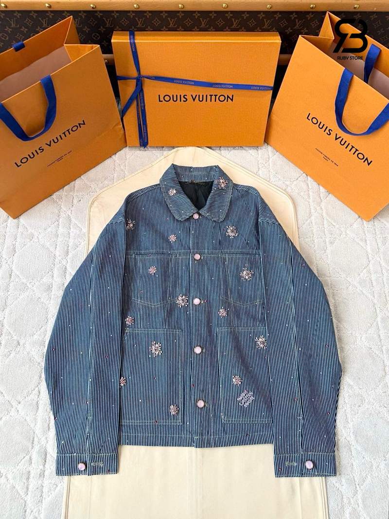 Áo Khoác LV Embellished Workwear Jacket 1AILMI Indigo chất lượng cao