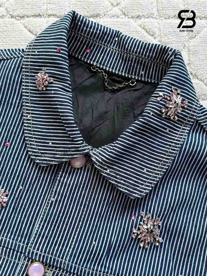 Áo Khoác LV Embellished Workwear Jacket 1AILMI Indigo Best Quality chi tiết 4