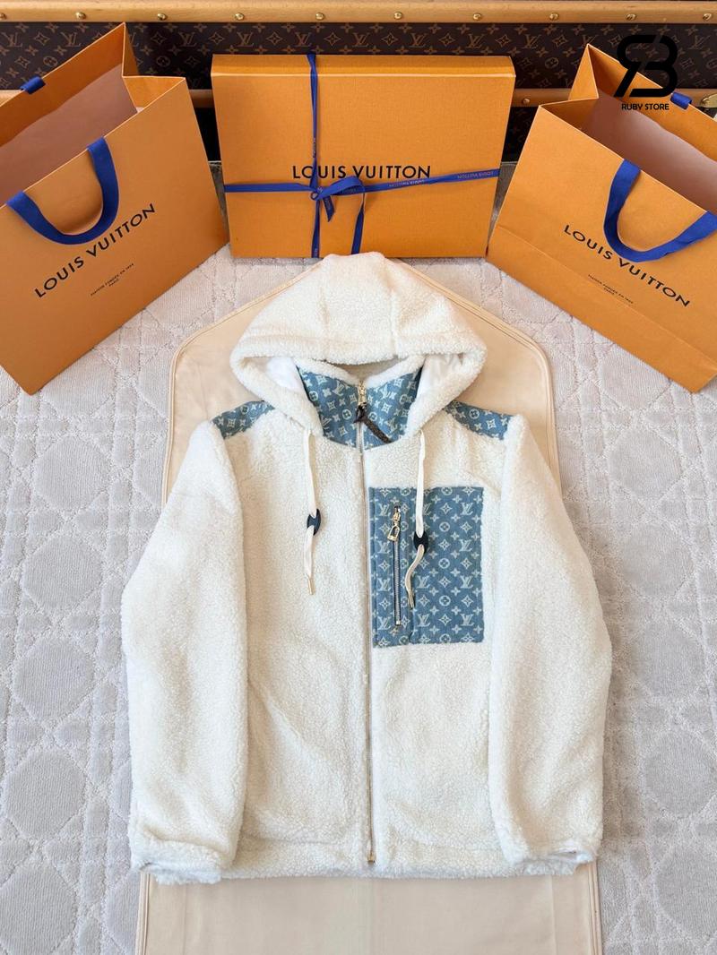 Áo Khoác LV Monogram Accent Fleece Jacket 1AIQQK Beige cao cấp sang trọng
