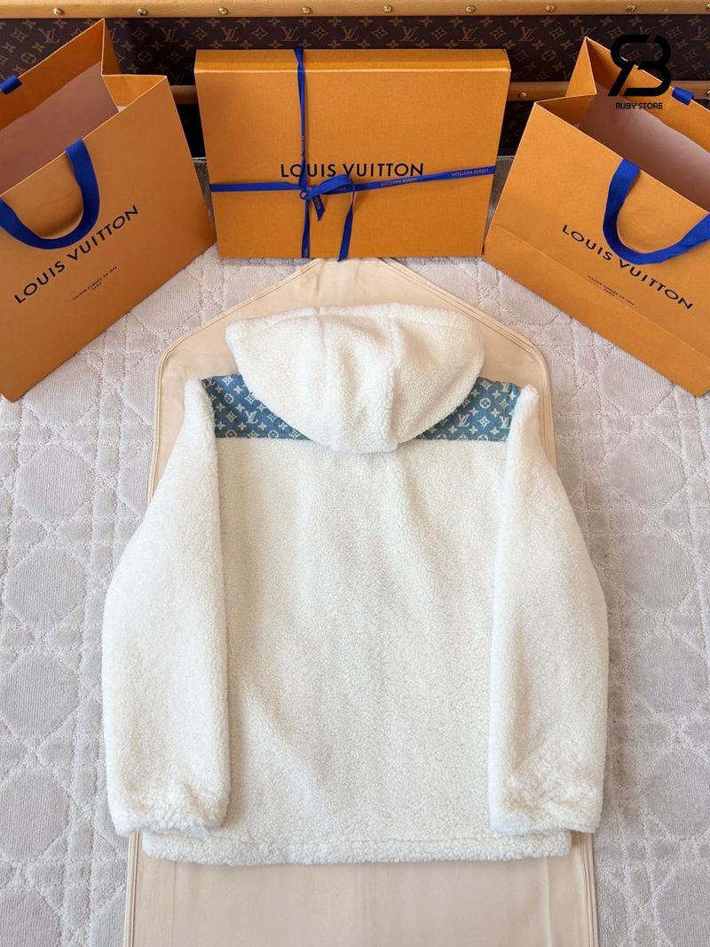 Áo Khoác LV Monogram Accent Fleece Jacket 1AIQQK Beige chất lượng tốt