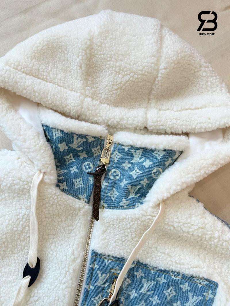 Áo Khoác LV Monogram Accent Fleece Jacket 1AIQQK Beige chất lượng cao