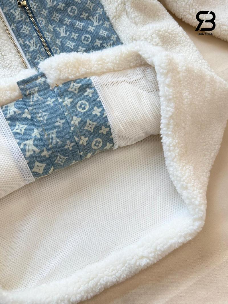 Áo Khoác LV Monogram Accent Fleece Jacket 1AIQQK Beige chất lượng tốt