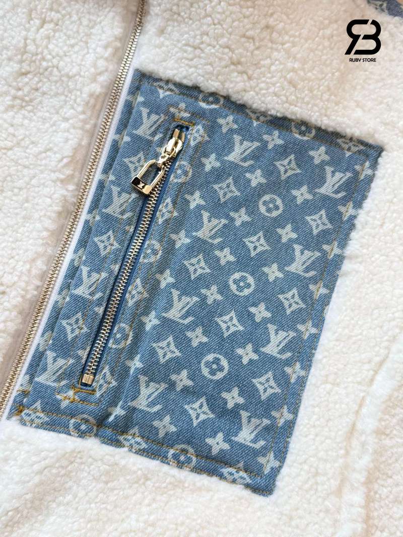 Áo Khoác LV Monogram Accent Fleece Jacket 1AIQQK Beige chất lượng tốt