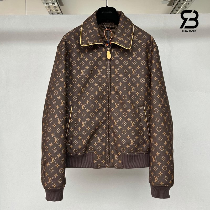 Áo Khoác LV Monogram Padded Leather Blouson 1AKPSL Brown chất lượng tốt