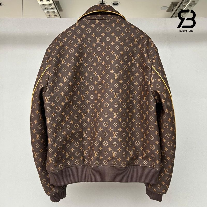 Áo Khoác LV Monogram Padded Leather Blouson 1AKPSL Brown Best Quality với logo đặc trưng