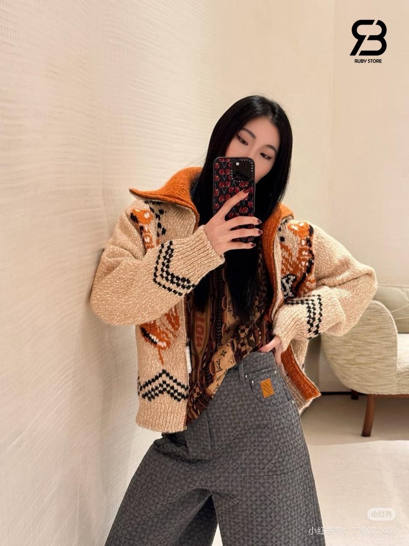 Áo Khoác LV Pharrell Nigo Zippered Knitted Blouson Two Lobsters Dệt Kim Chất Lượng Tốt