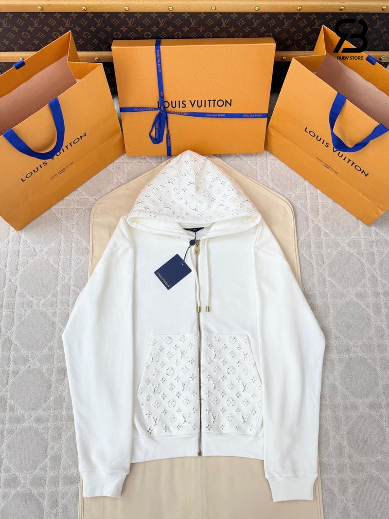 Áo Khoác LV Reflective Zippered Hoodie 1AIMJ4 Milky White cao cấp