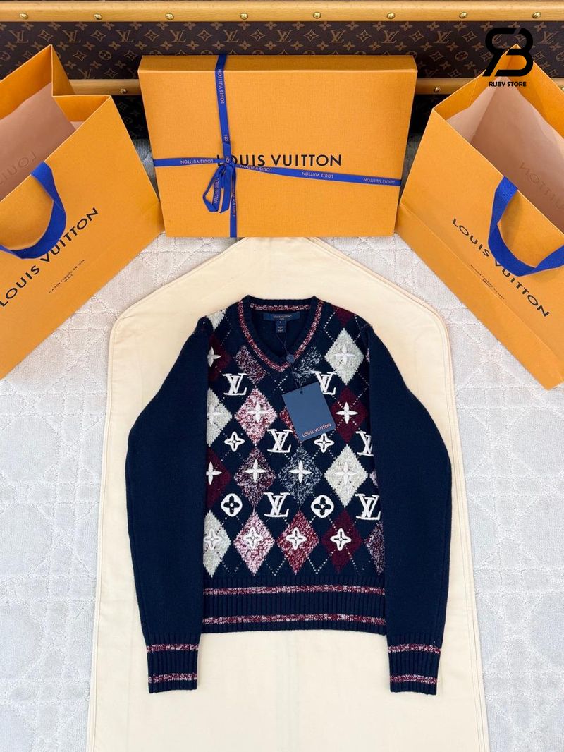 Áo Len LV 3D Monogram Argyle Pullover 1AKFG5 Black chất lượng tốt