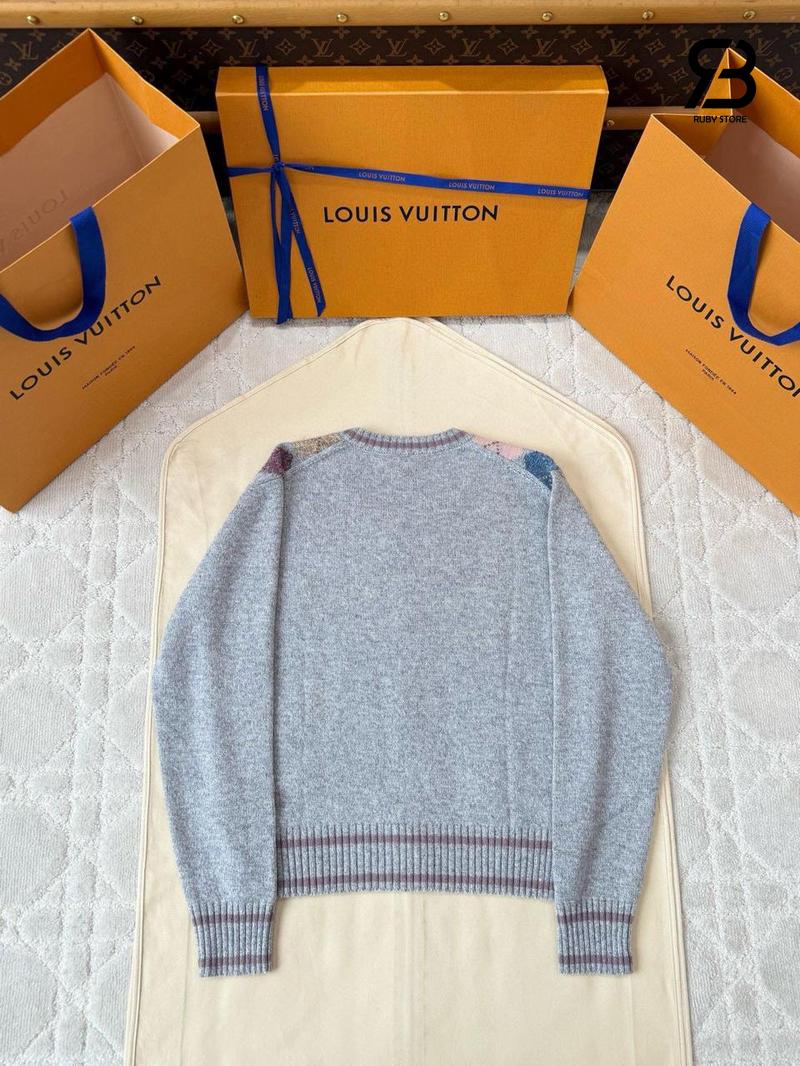 Áo Len LV 3D Signature Argyle Pullover 1AIQE3 Heather Grey chính hãng, chất lượng cao
