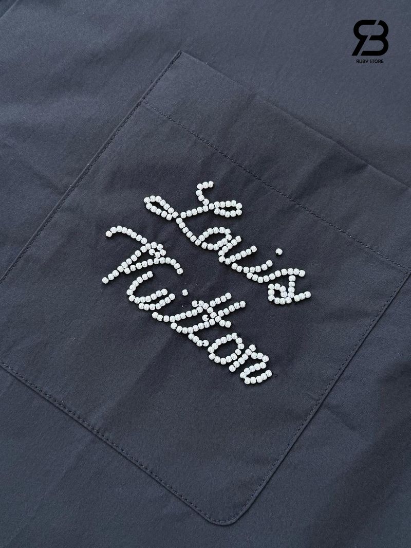 Áo Sơ Mi LV Embroidered Signature Long Sleeved Shirt 1AIMJ4 Black