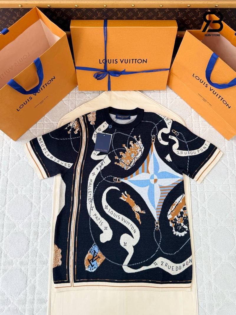 Áo Thun LV Jacquard Crewneck Night Sky Xanh Dương Best Quality - Chi tiết góc nghiêng