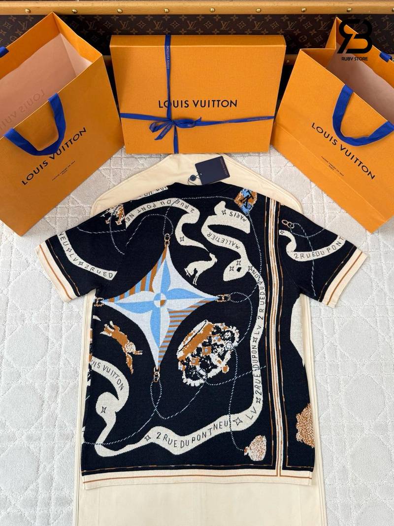 Áo Thun LV Jacquard Crewneck Night Sky Xanh Dương Best Quality với logo tinh tế