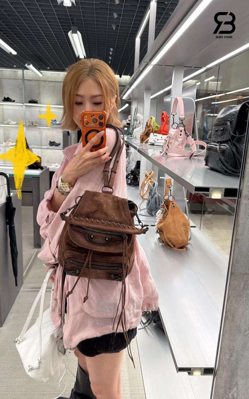 Balo Balenciaga Le City Backpack Mini màu nâu da lộn cao cấp